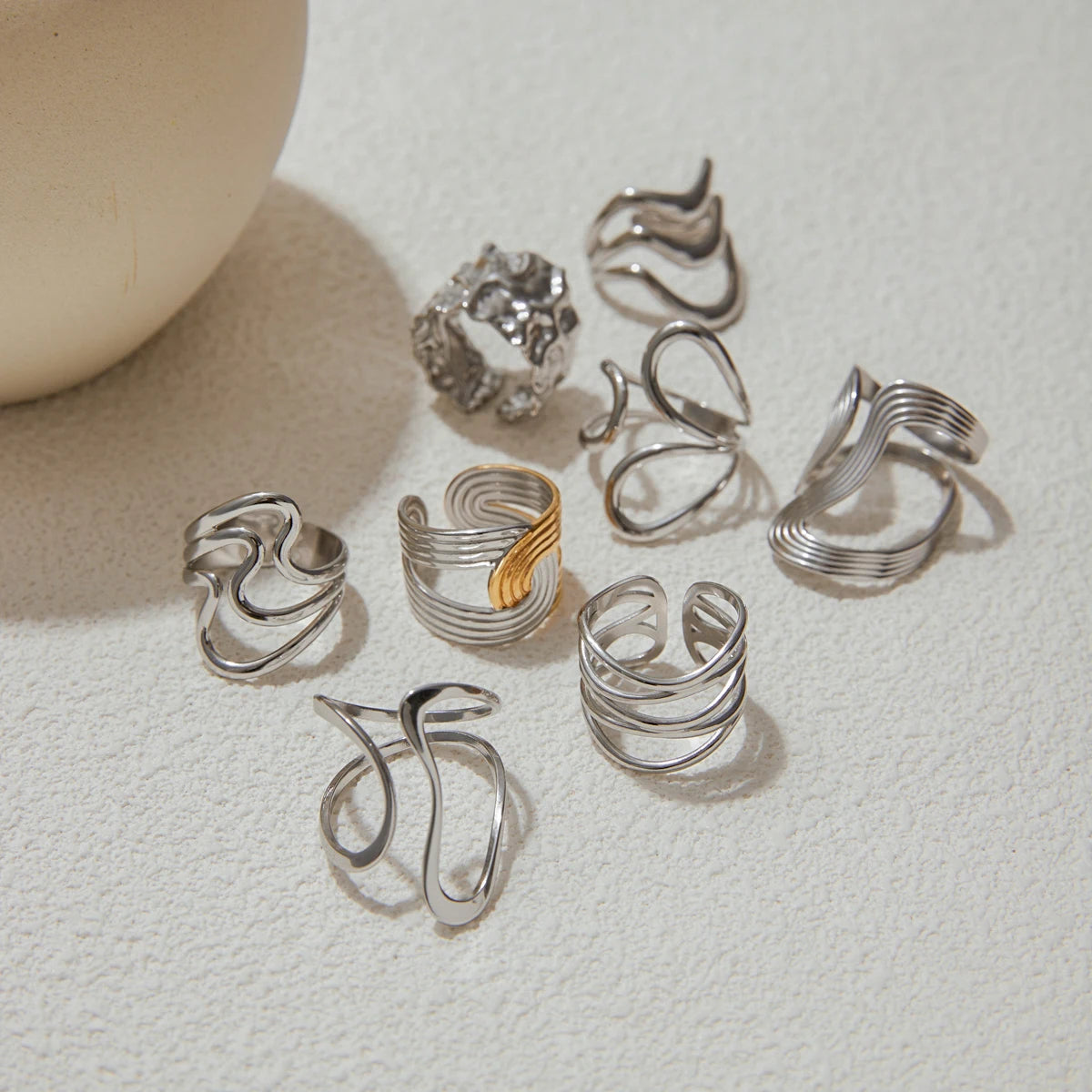 Smooth Line Irregular Ring Adjustable and Stackable