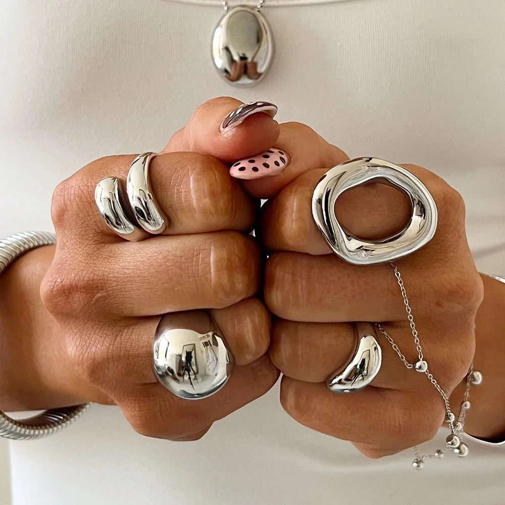 KIKA Minimalist Stainless Steel 316L Smooth Asymmetric Ring Oval Hollow Stackable