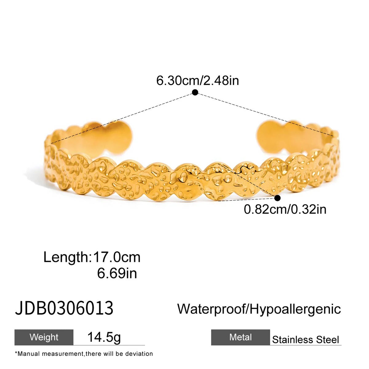 KIKA Minimalist 18K Gold Color Plated Stainless Steel Hammer Pattern Double Layer Bracelet Foldable Wrinkle Bracelet Women's