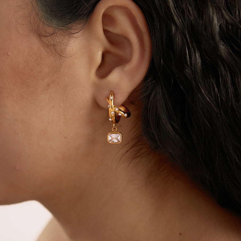 Kika Geometric Zircon Drop Earrings Minimalist 18K Gold PVD Plated Stainless Steel 316L