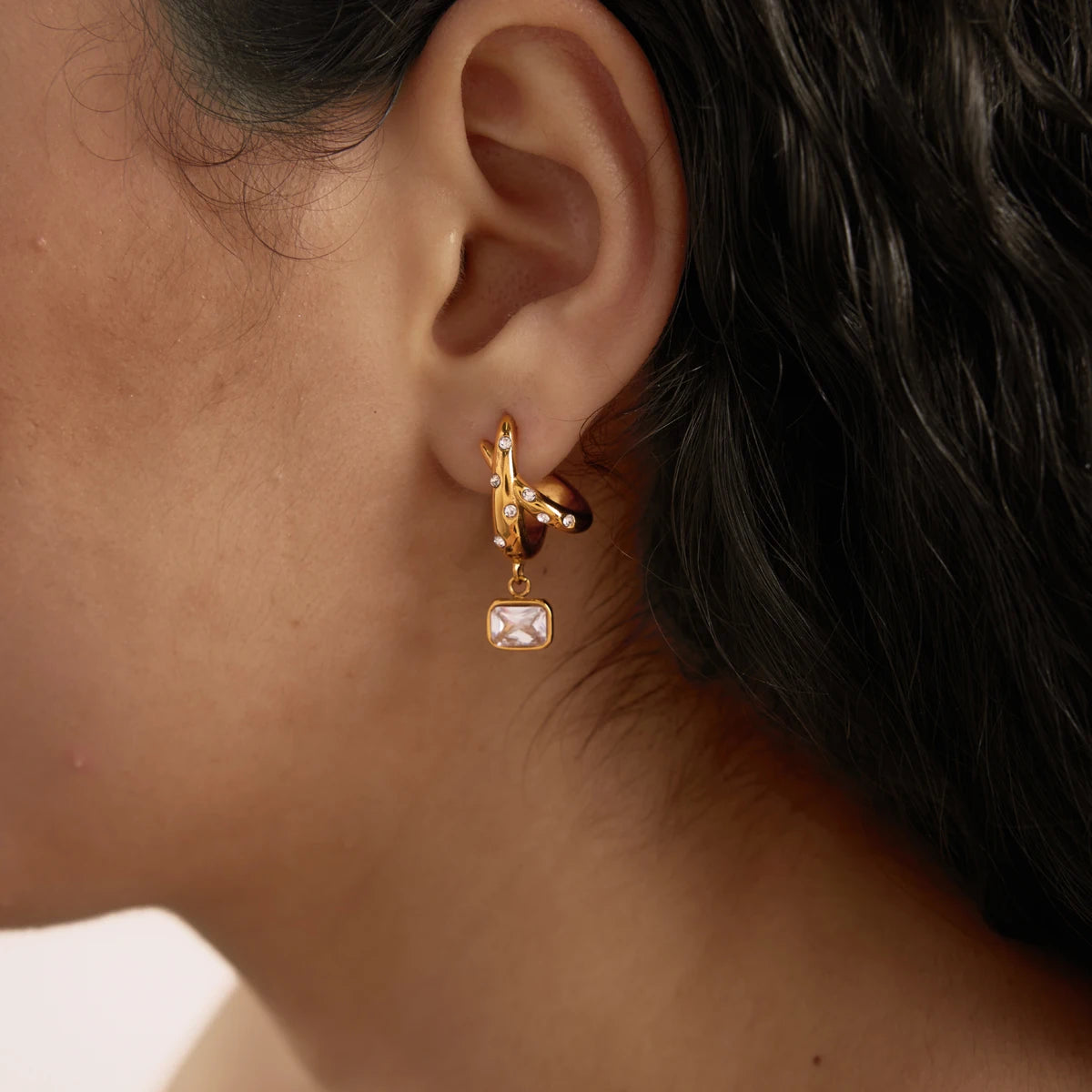 Kika Geometric Zircon Drop Earrings Minimalist 18K Gold PVD Plated Stainless Steel 316L