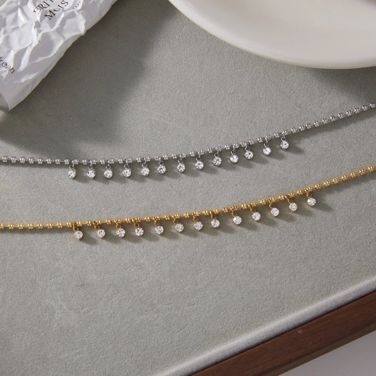 Kika Delicate Steel Color Paperclip Chain With White Zircons Necklaces