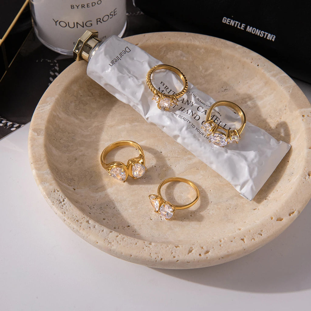 KIKA Classic MInimalist 18k Gold Color PVD Plated Droplet Shaped Large White Zircon Rings Waterproof  Stainless Steel 316L