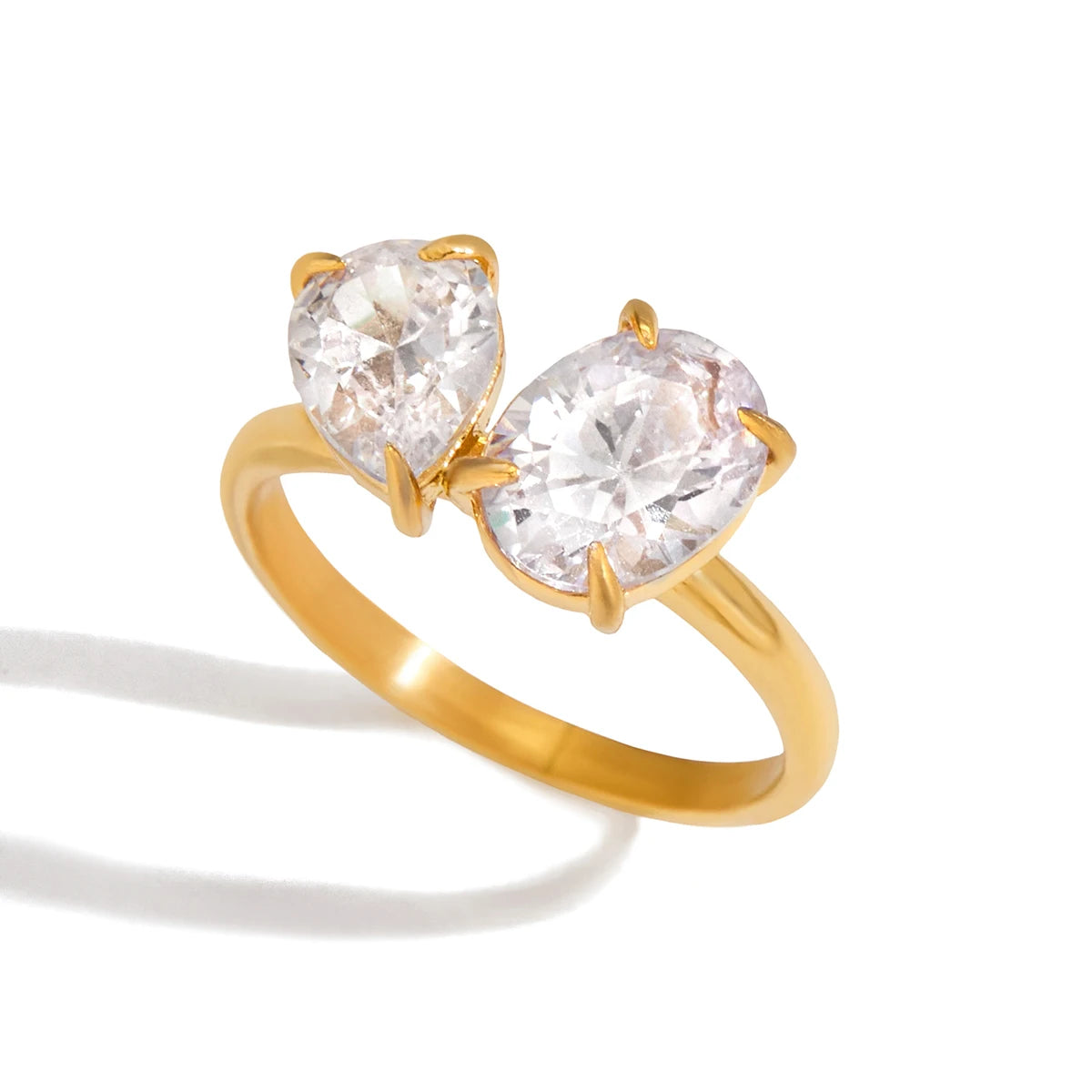 KIKA Classic MInimalist 18k Gold Color PVD Plated Droplet Shaped Large White Zircon Rings Waterproof  Stainless Steel 316L