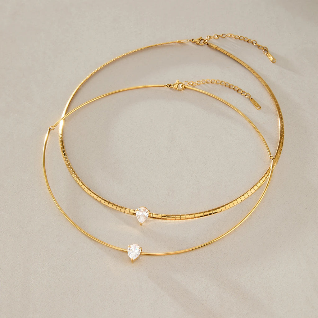 KIKA Classic Water Drop Zircon Chokers Necklace For Women Minimalist 18K Gold Plated Stainless Steel Necklace Fashion Jewelry