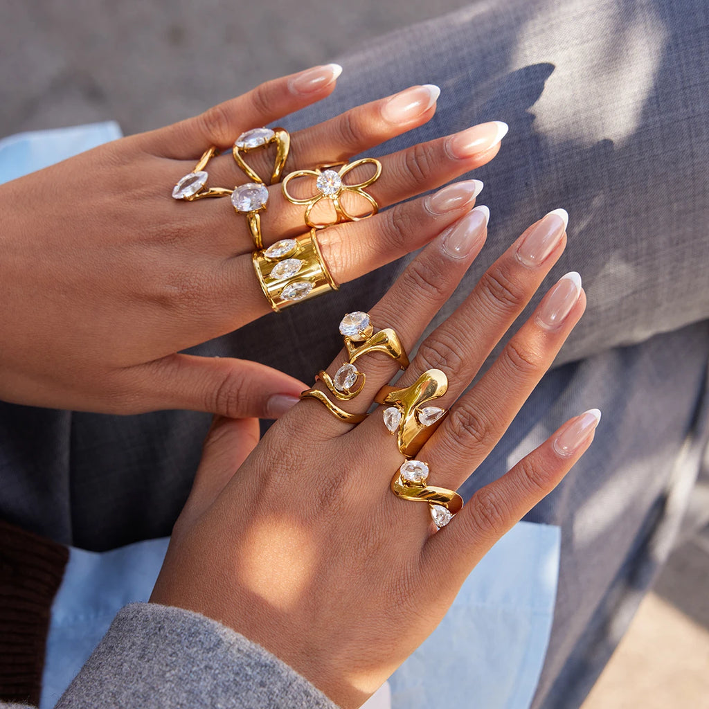 Kika water Droplet Shaped Irregular Zircon Open Ring