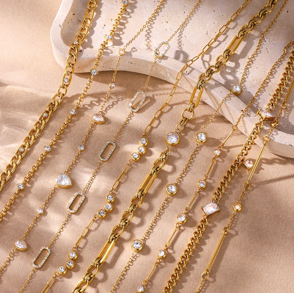 Kika Classic Gold Color White Zircon Chain Necklace