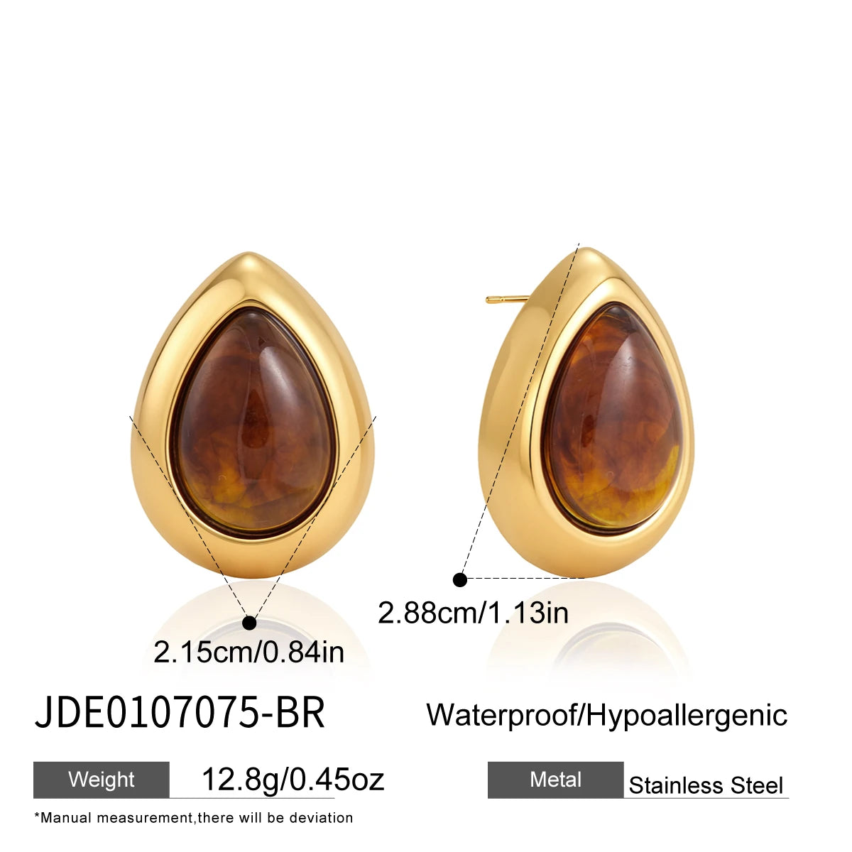 KIKA Vintage Water Drop Resin Earrings For Women Minimalist 18K Gold PVD Plated Stainless Steel Earrings Fashion Jewelry Gift