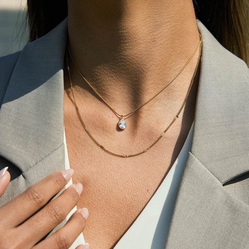 Kika Classic Water Droplet Shaped Pendant Double Layered Necklace