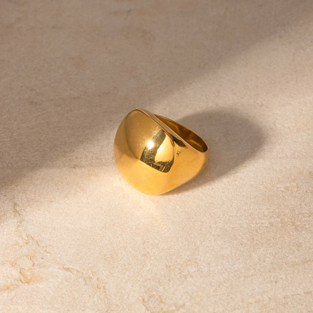 Kika Minimalist Gold Color Stainless Steel Cast Waterproof Trendy Ring Women Fashion Textured High Quality Geometry Jewelry