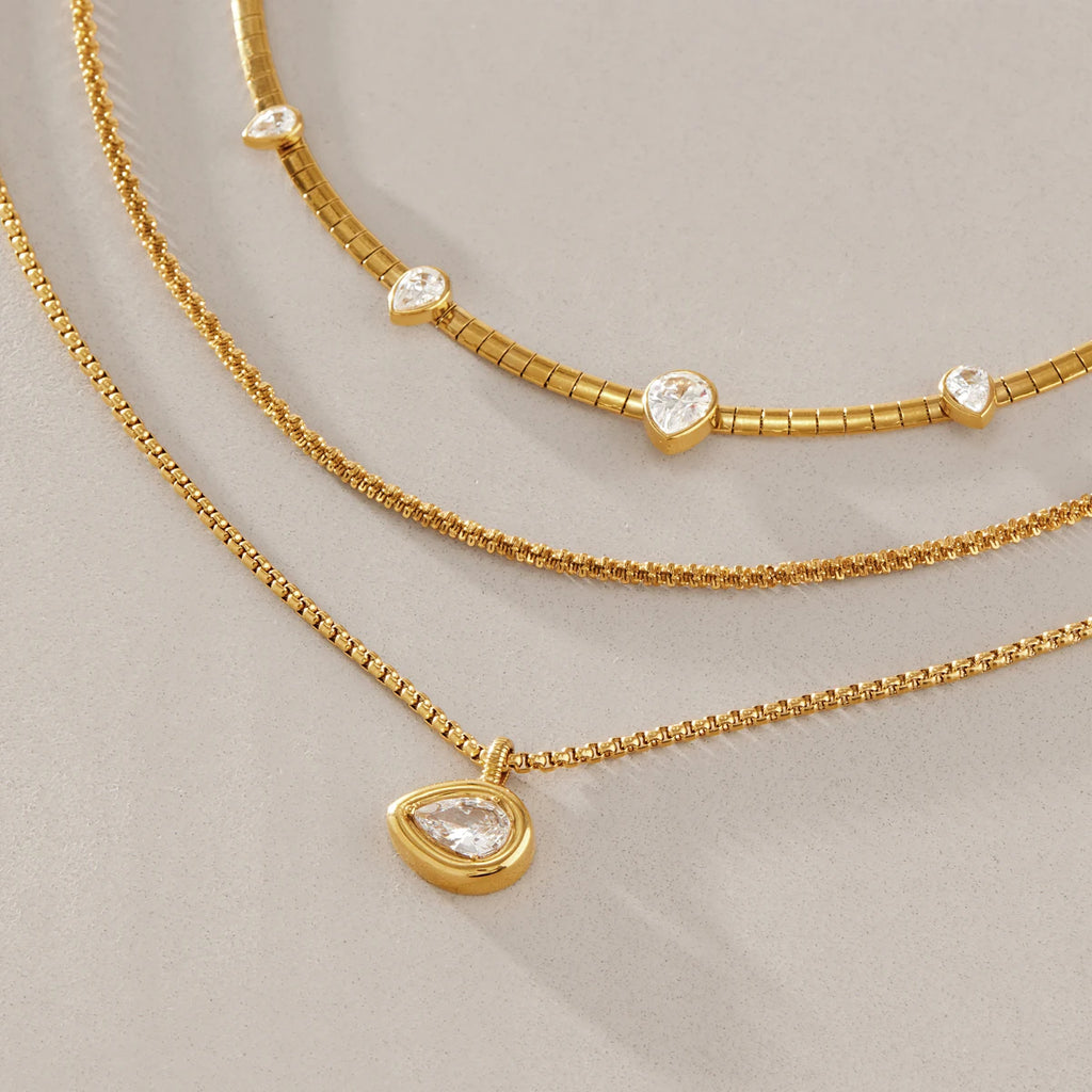 Kika Water Drop Zircon Pendant Necklace 18K Gold PVD Plated Stainless Steel 316L