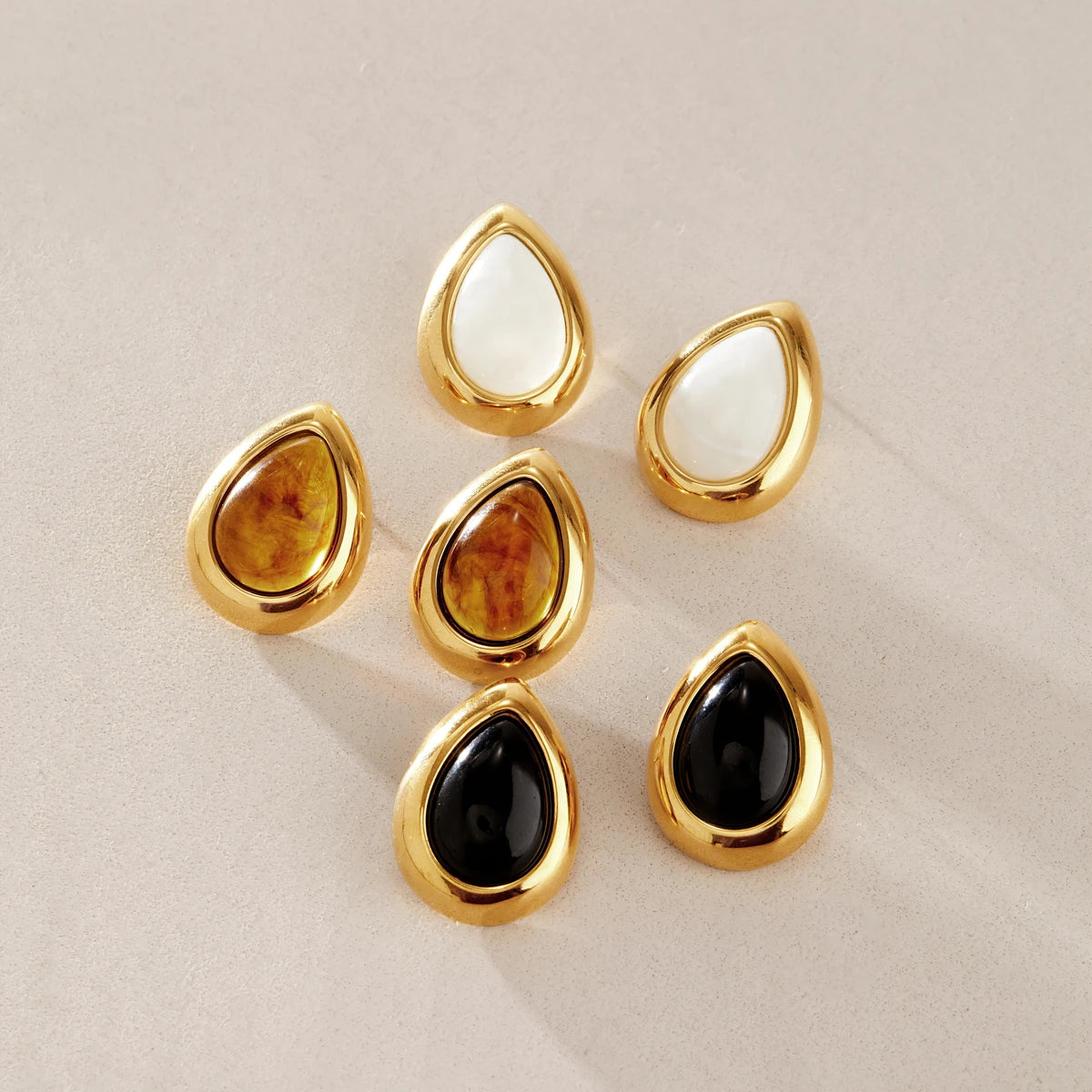 KIKA Vintage Water Drop Resin Earrings For Women Minimalist 18K Gold PVD Plated Stainless Steel Earrings Fashion Jewelry Gift