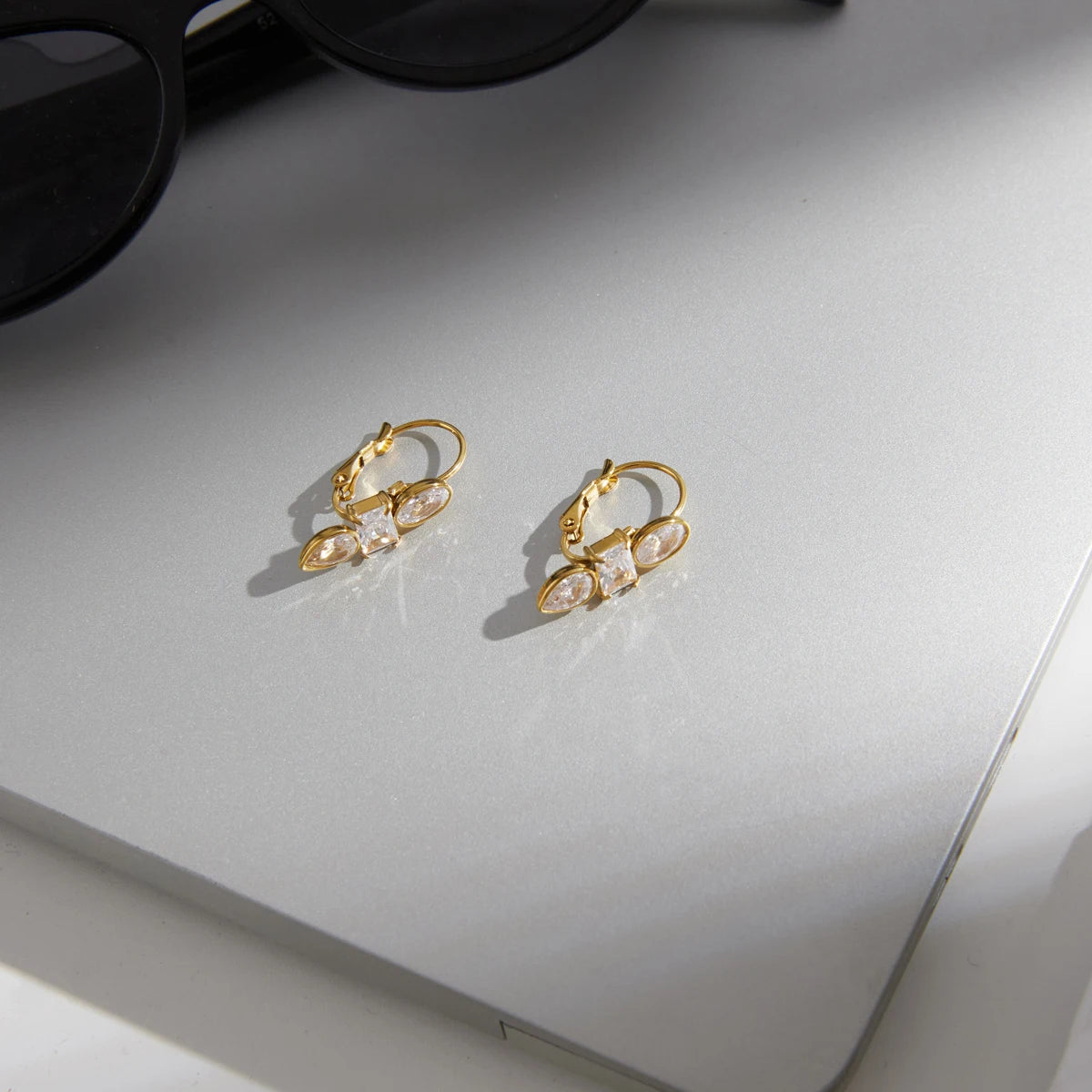 Kika Elegant Geometric Zircon Drop Earrings 18K Gold PVD Plated Stainless Steel 316L