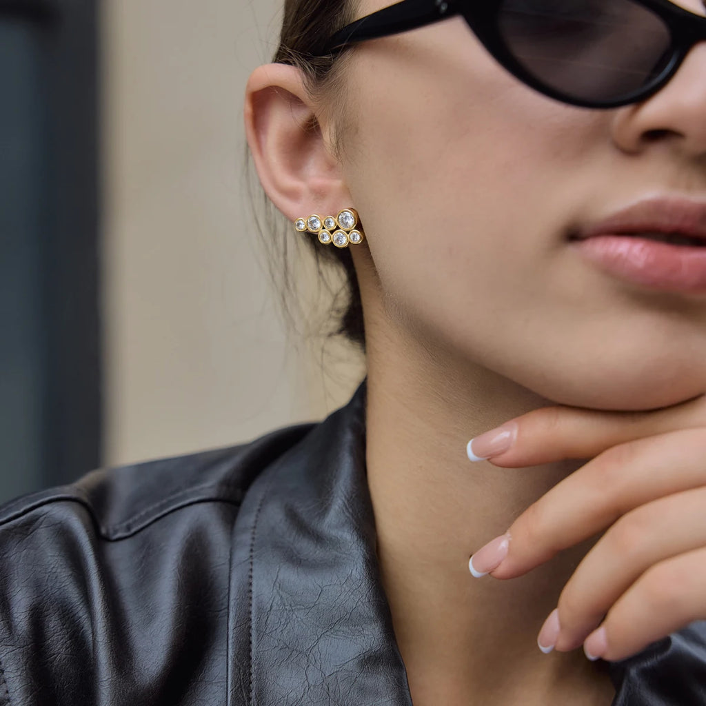 Kika Round Zircon Geometric Stud Earrings Gold PVD Plated Stainless Steel 316L