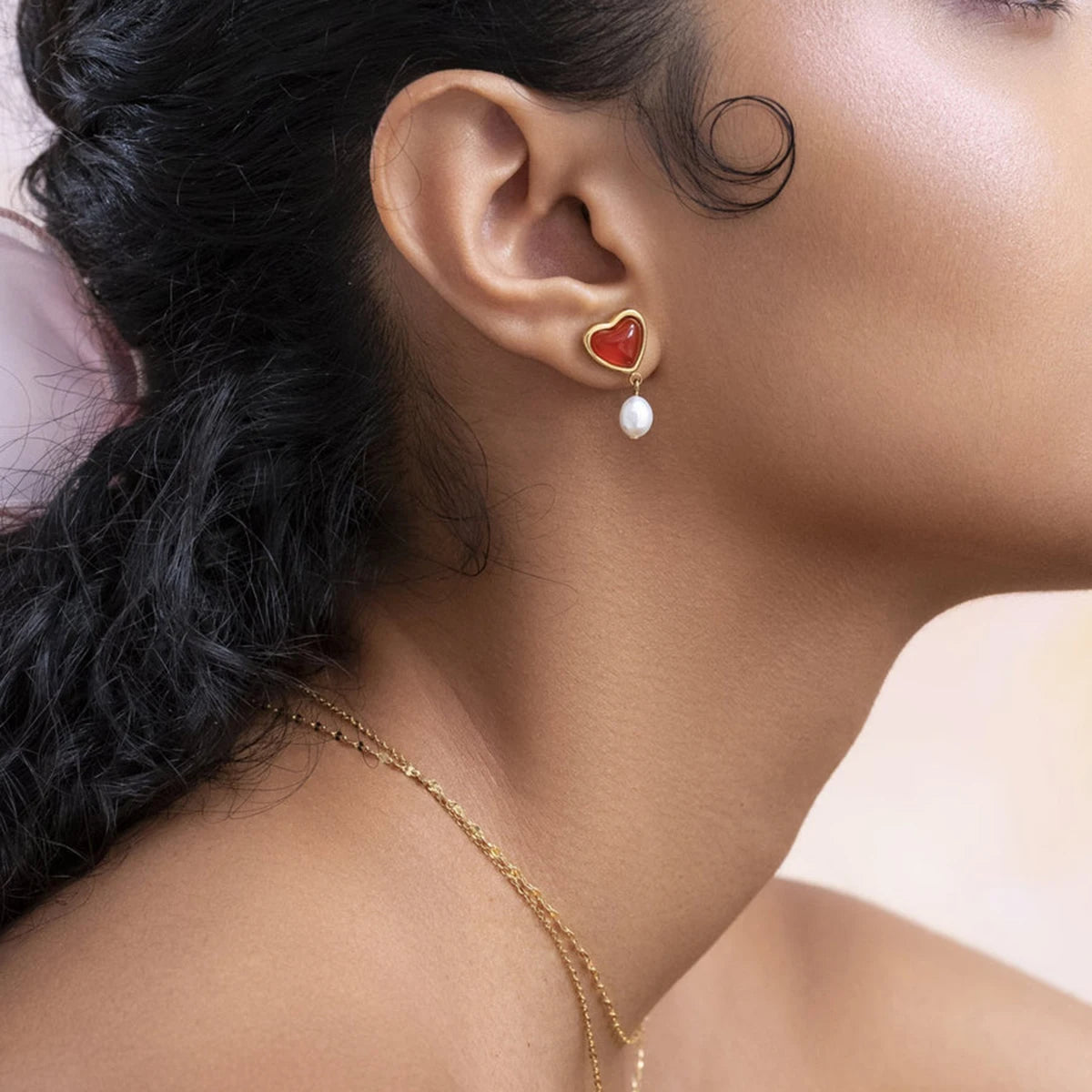 KIKA 316L Stainless Steel 316L Natural Pearl Hoop Earrings Trendy Metalic Golden Geometric