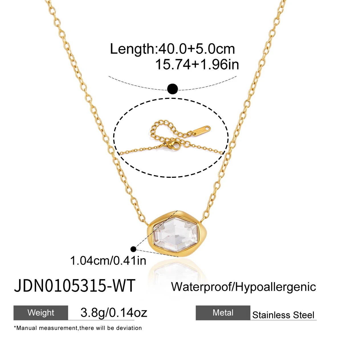 KIKA Geometric Glass Stone Pendant Necklace PVD 18K Gold Plated Stainless Steel 316L
