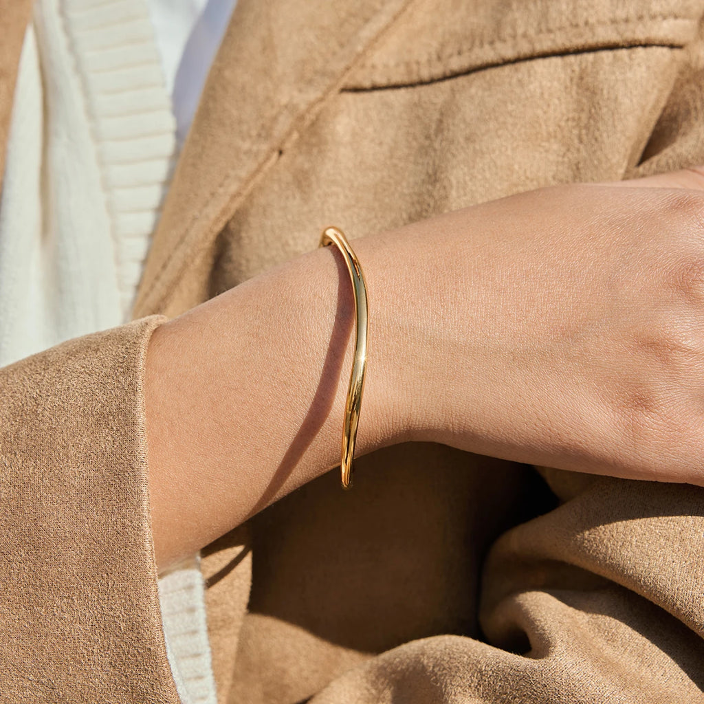 Linear Wave Opening Bracelet Women Thin Stainless Steel Bracelets