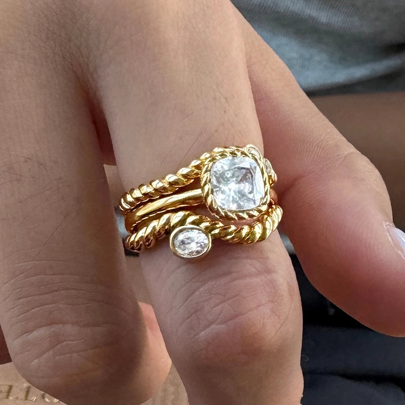 KIKA Delicate Stackable Zircon Rings For Women Minimalist 18K Gold PVD Plated Stainless Steel 316L