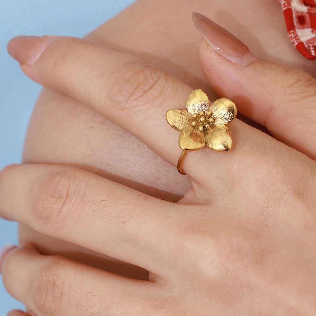 Kika Fashion Alien Pearl Ring 18K Gold Color Plated Stainless Steel Folded Foldable Ring