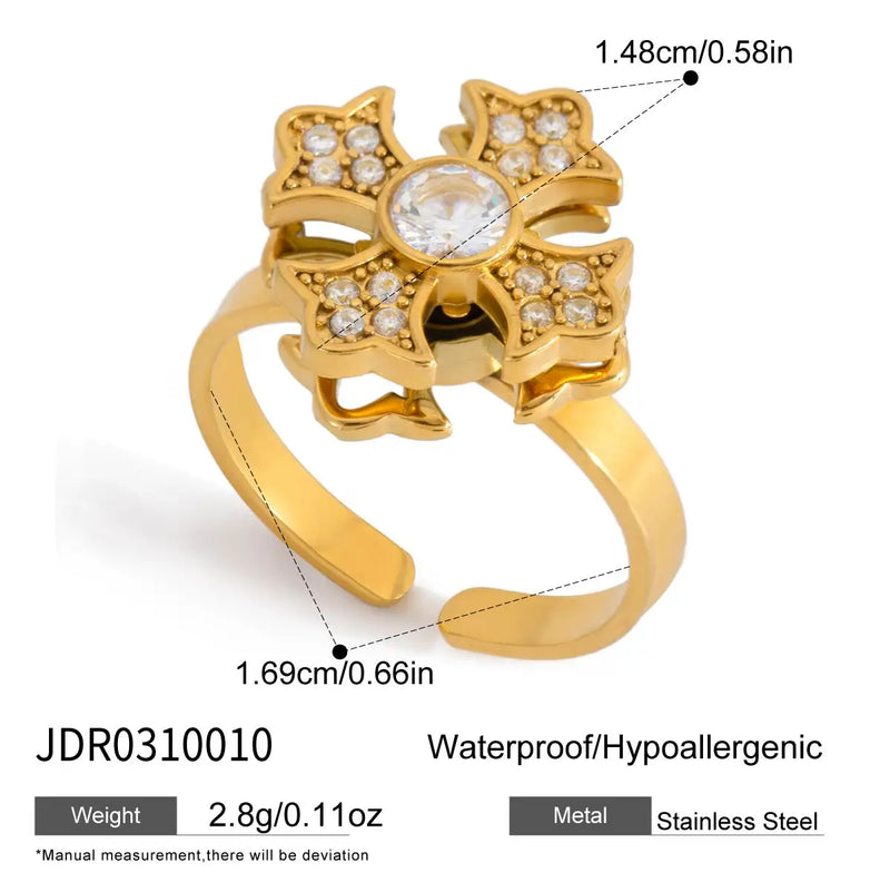 Classic White Rhinestone Zircon Flowers Open Ring