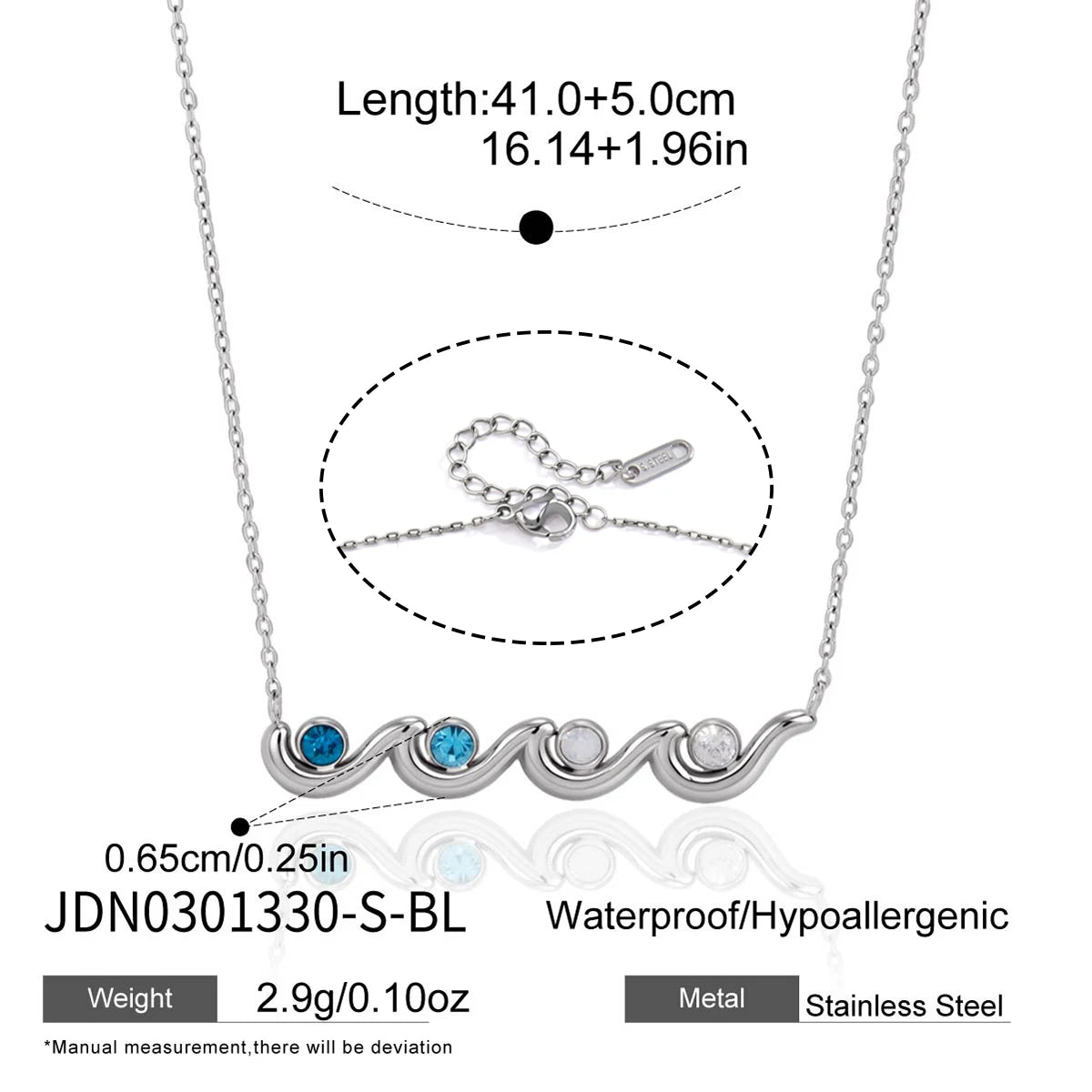 Kika Elegant White Blue Zircon Wave Shape Pendant Necklace