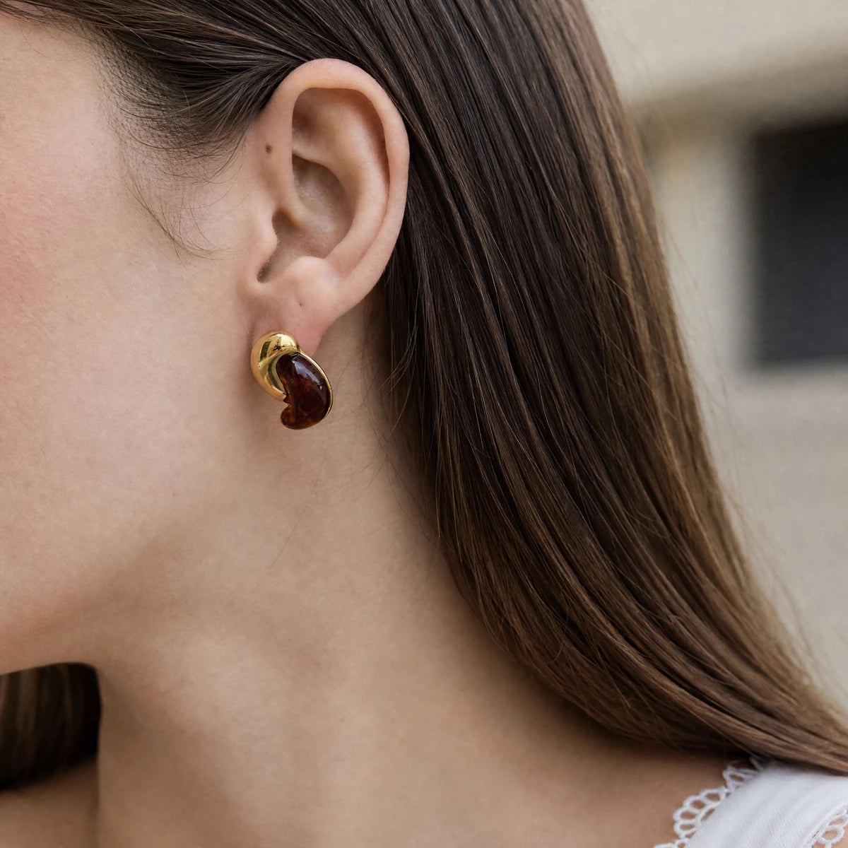 KIKA Classic Water Drop Resin Stud PVD 18K Gold Plated Stainless Steel 316L