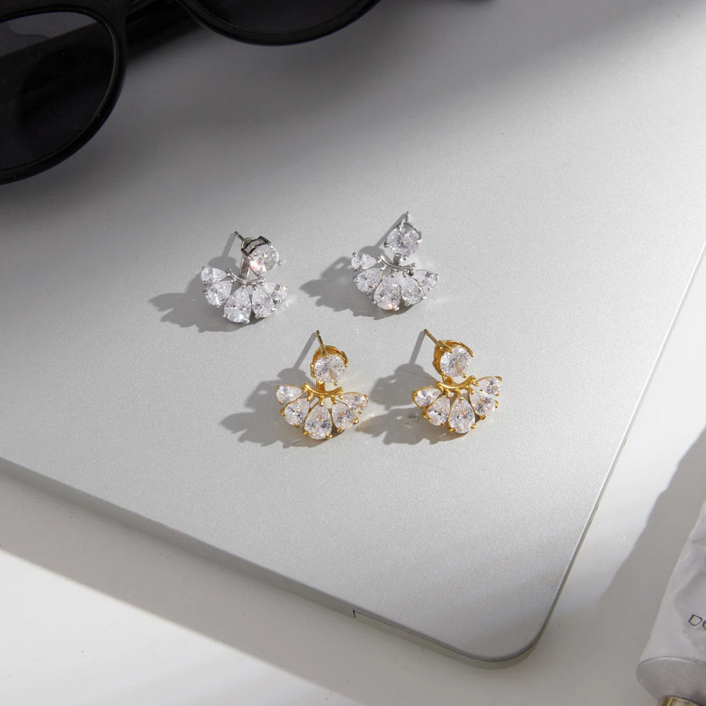 Kika Delicate Round Water Drop Zircon Front Back Stud Earrings Stainless Steel 316L