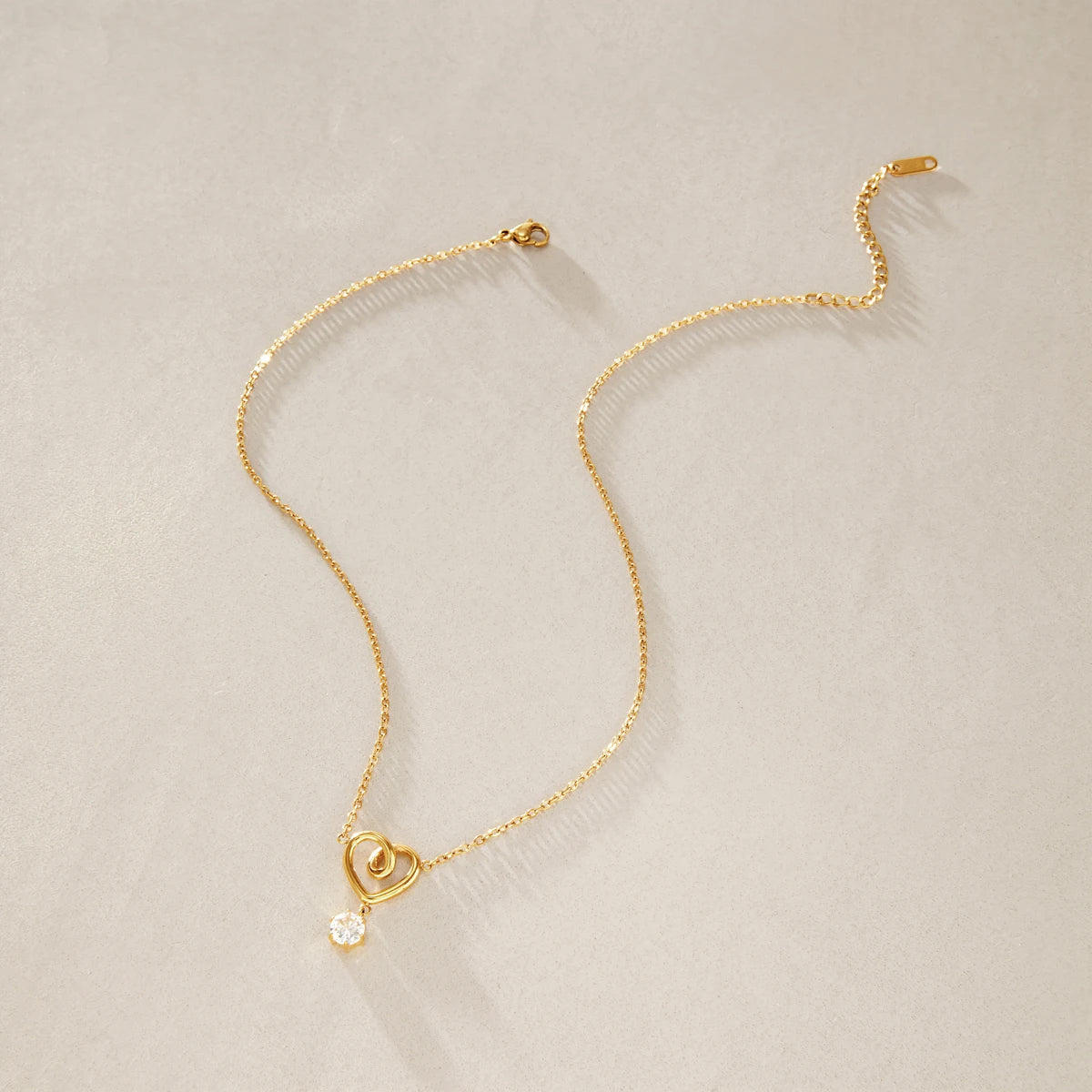 KIKA Twisted Heart Round Zircon Pendant Necklace For Women Minimalist 18K Gold Plated Stainless Steel Necklace Fashion Jewelry