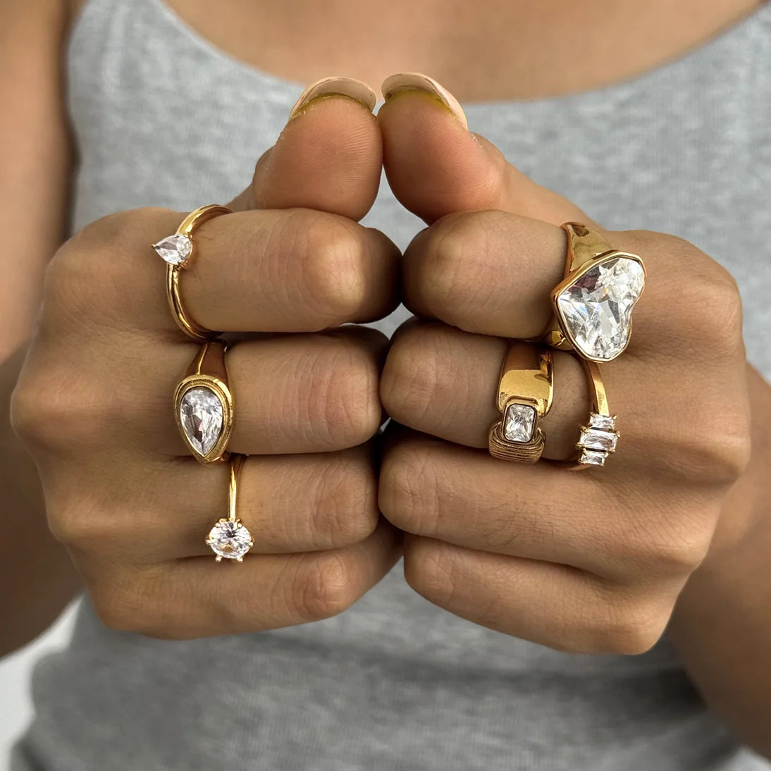 Kika Delicate Geometric Zircon Rings Gold PVD Plated Stainless Steel 316L