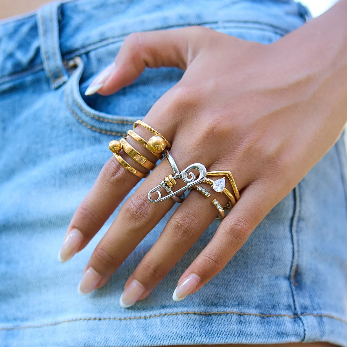 Kika Personalized Designer 18K Gold Color Plated Stainless Steel Two-Color Paper Clip Ring