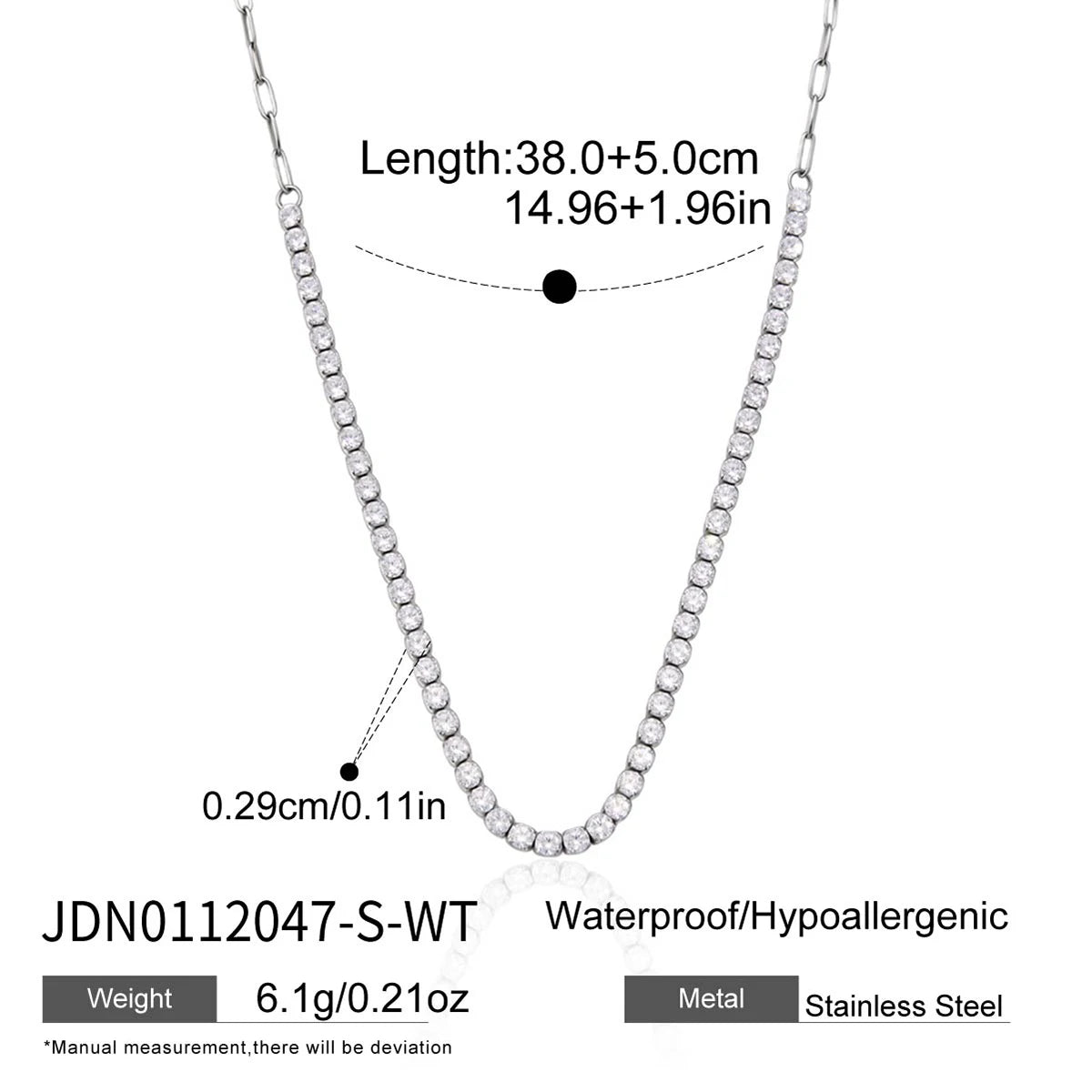 Kika Delicate Steel Color Paperclip Chain With White Zirconia Necklaces