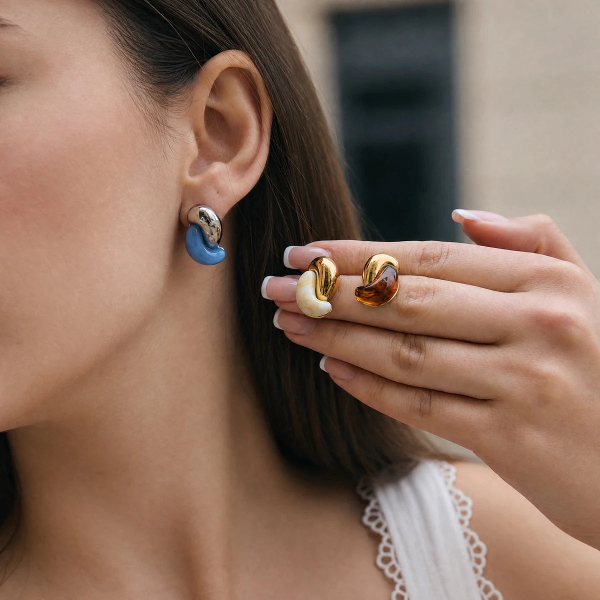 KIKA Classic Water Drop Resin Stud PVD 18K Gold Plated Stainless Steel 316L