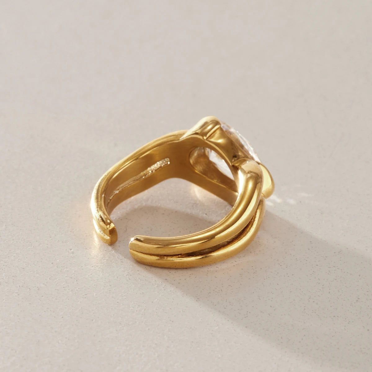 Kika Water Drop Zircon Double Layer Open Rings 18K Gold PVD Plated Stainless Steel 316L