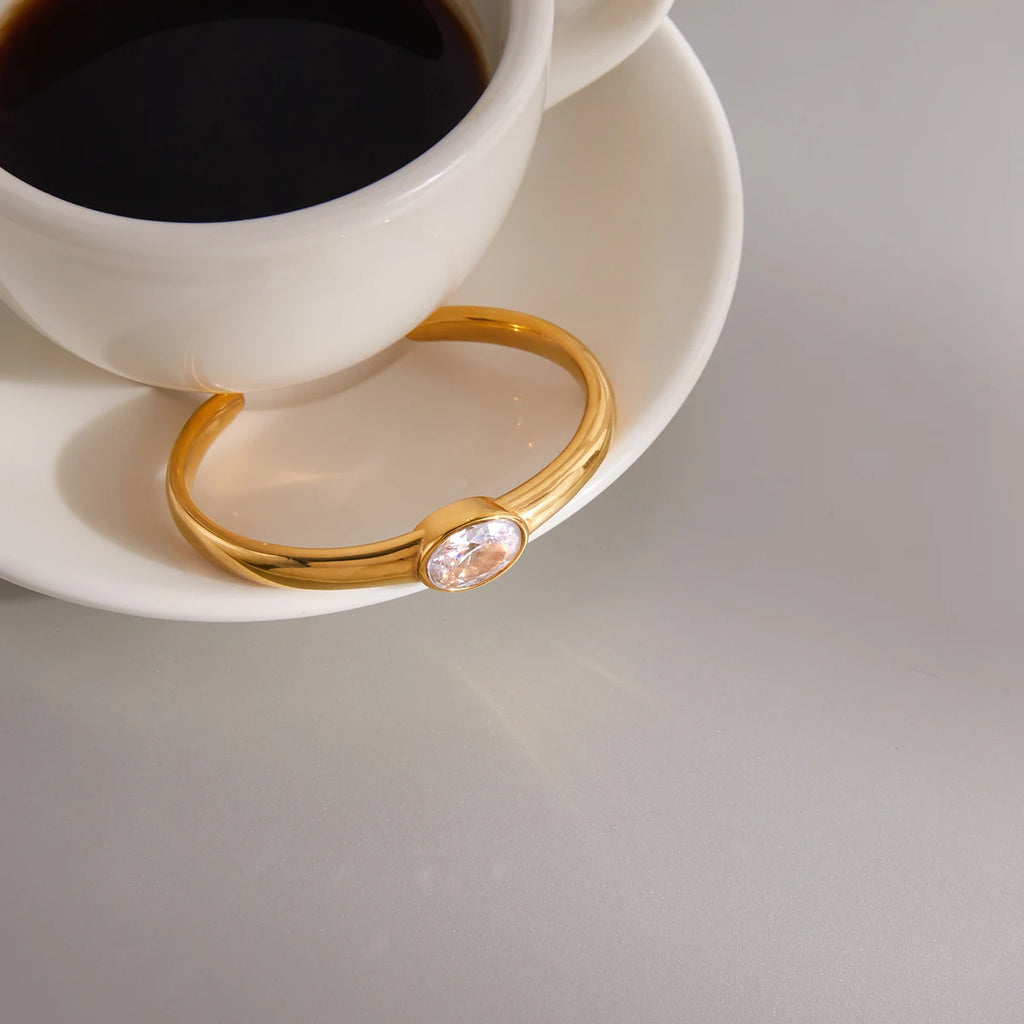 KIKA Classic white Egg Shaped Zircon Open Bracelet For Women 18K PVD Plated Stainless Steel Heart-Shaped Bracelets Jewelry