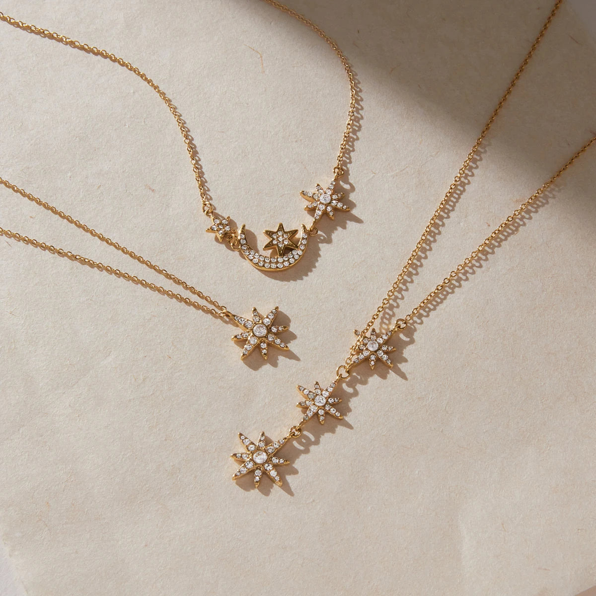 Kika Classic Crystal Moon Star Pendant Necklace Minimalist 18K Gold Plated Stainless Steel 316L