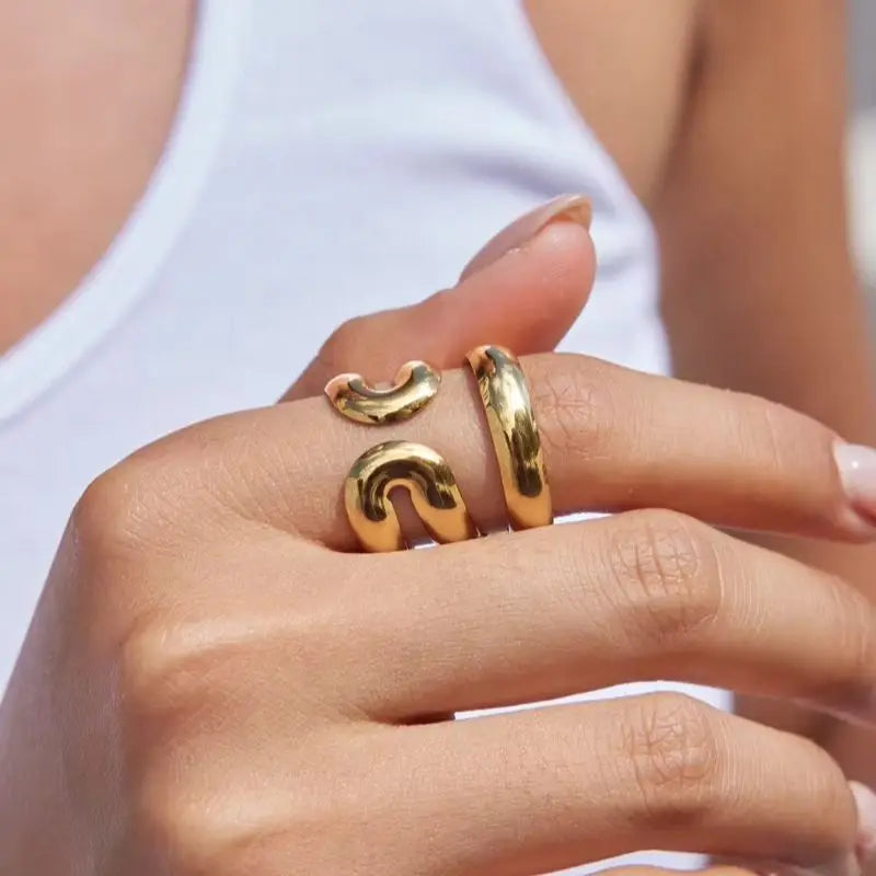 KIKA Classic Multilayer Hollow Open Rings  Minimalist 18K Gold PVD Plated Stainless Steel 316L