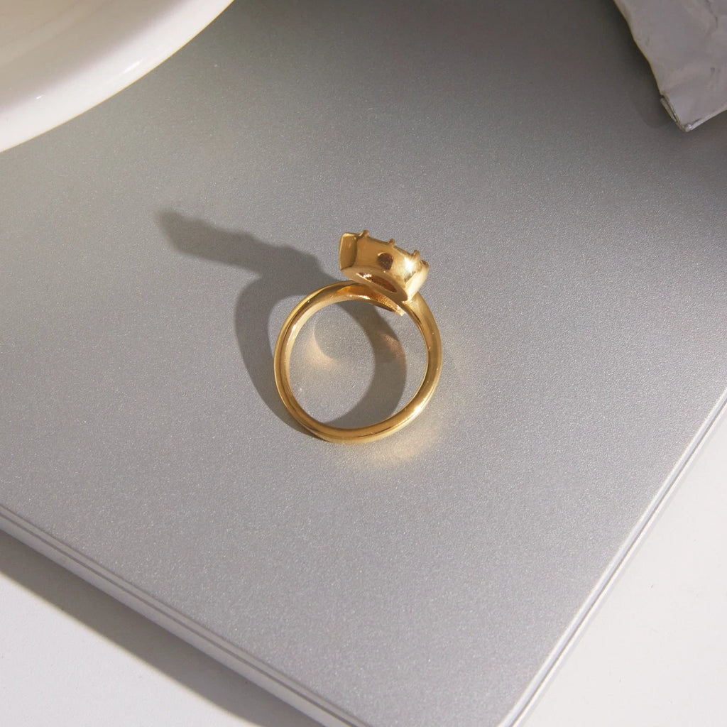 KIKA Water Drop Zircon Open Rings 18K Gold PVD Plated Stainless Steel 316L