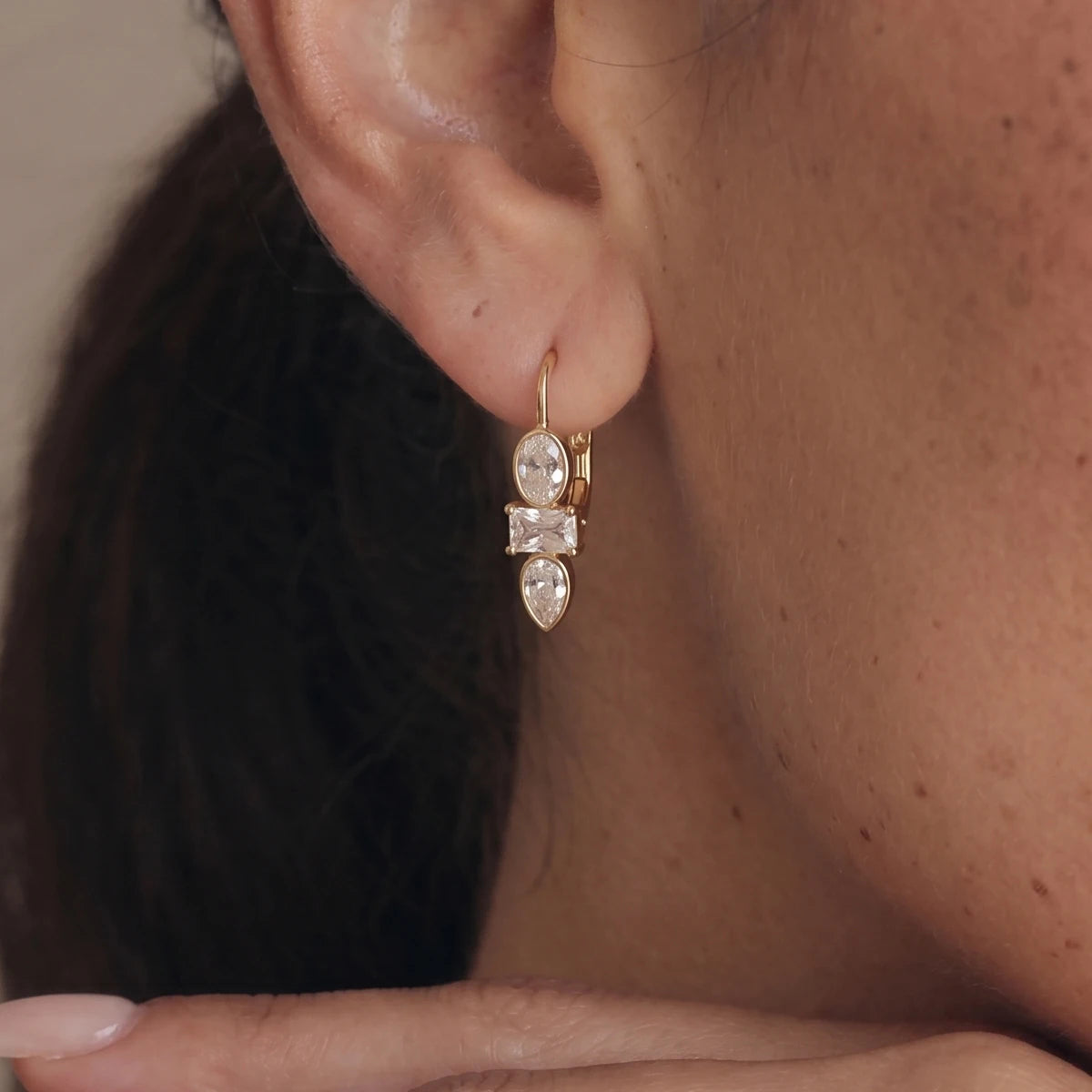 Kika Elegant Geometric Zircon Drop Earrings 18K Gold PVD Plated Stainless Steel 316L