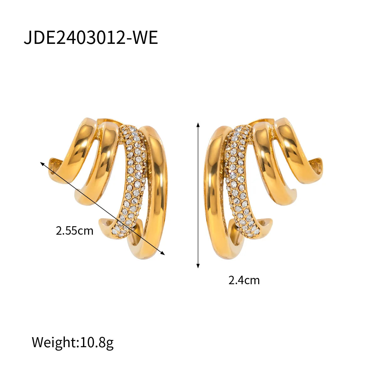 KIKA Delicate Zircon C Shape Stud Earrings PVD 18K Gold Plated Stainless Steel 316L
