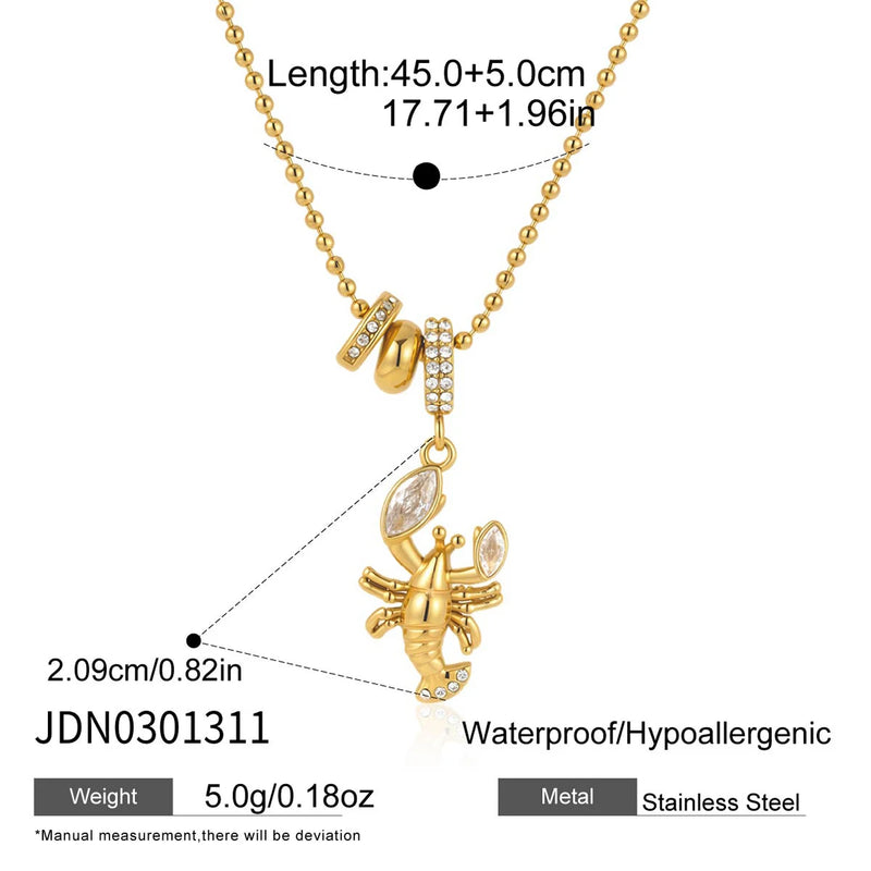 Kika Delicate Lobster Crab White Diamond Ring Bead Chain O-Chain Necklace