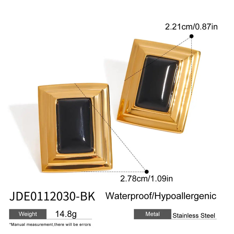 Kika Retro 18K Gold Color Plated Stainless Steel Agate Ear studs