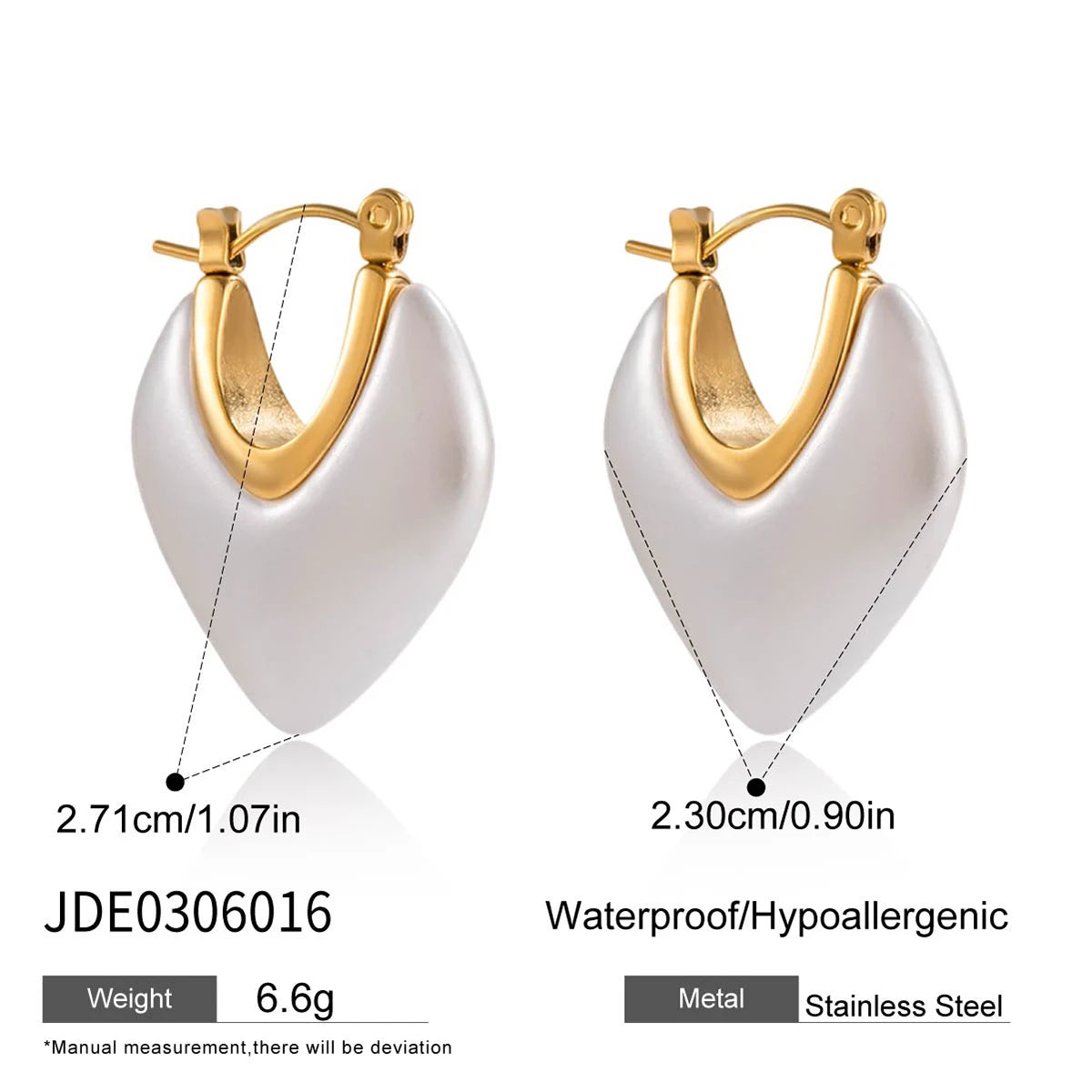White Resin Pearl Smooth Earring Hypoallergenic Waterproof Stainless Steel