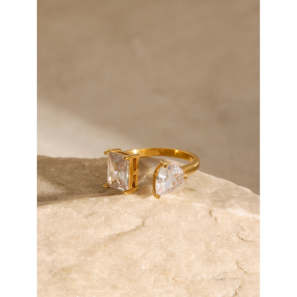 Kika Waterproof Fashion Stainless Steel Cubic Zirconia Adjustable Open Ring