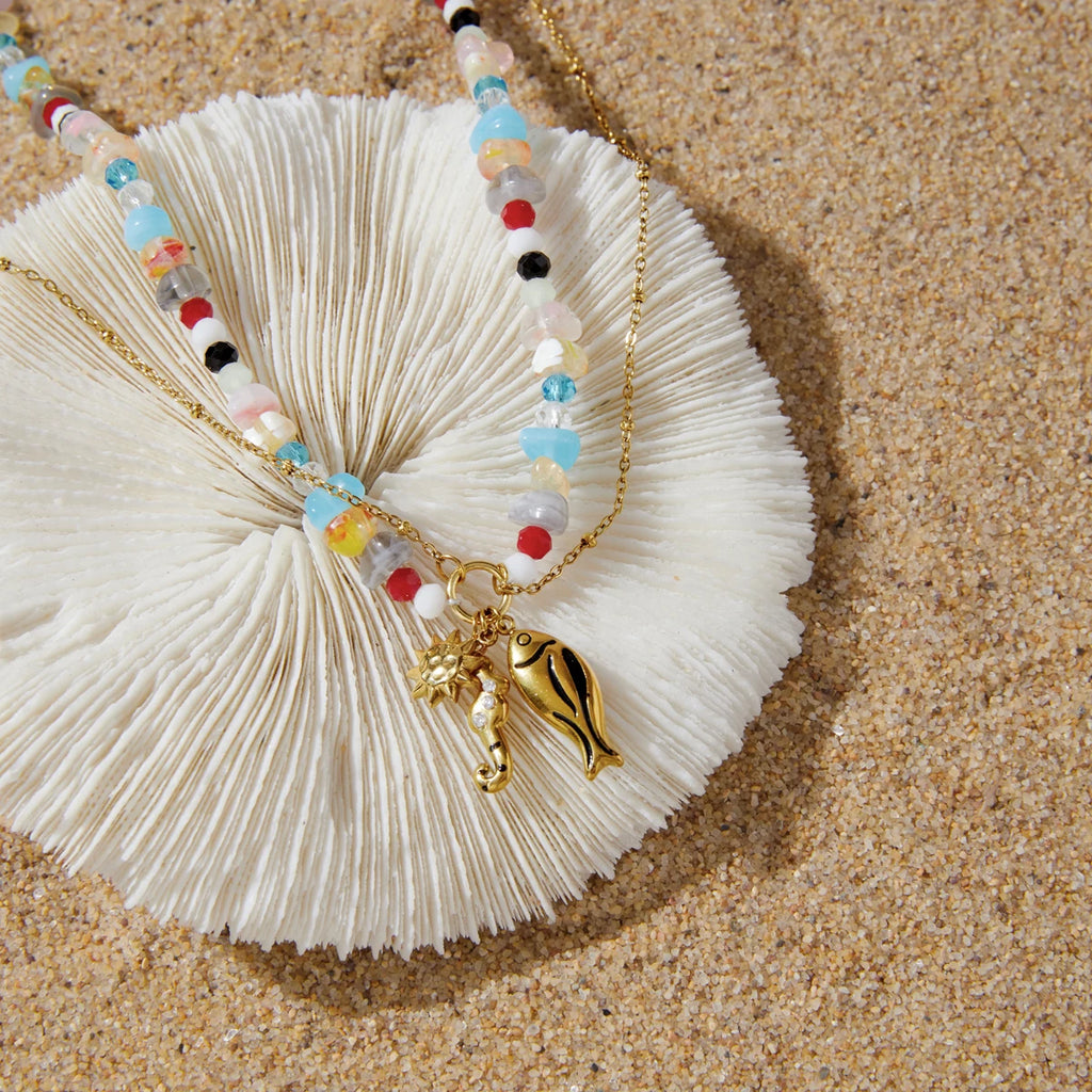 Kika Delicate Seahorse Drip Oil Fish Pendant Double-Layer Necklace