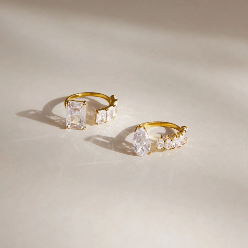 Kika Delicate Geometric Zircon Open Rings