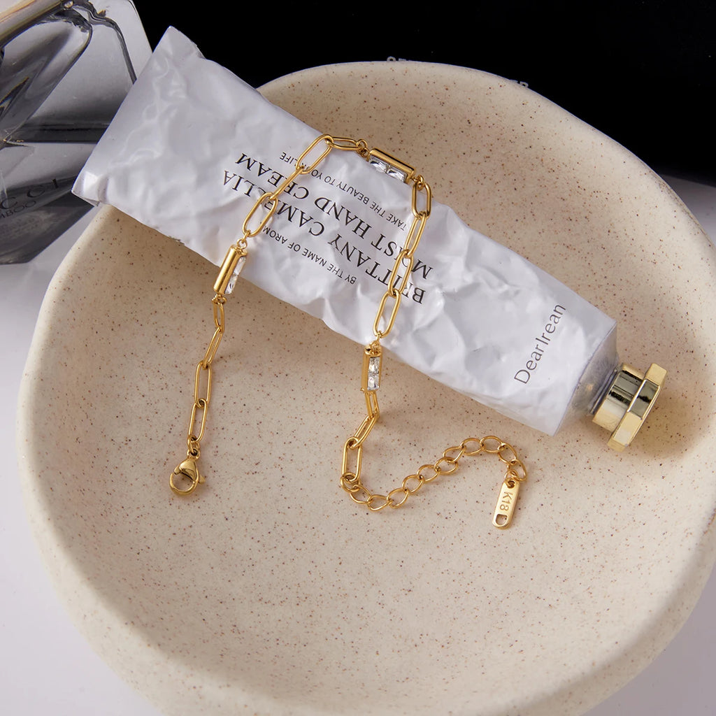 KIKA Minimalist Classic 18K Gold Color PVD Plated Inlay White Zircon Bracelets Waterproof Stainless Steel 316L