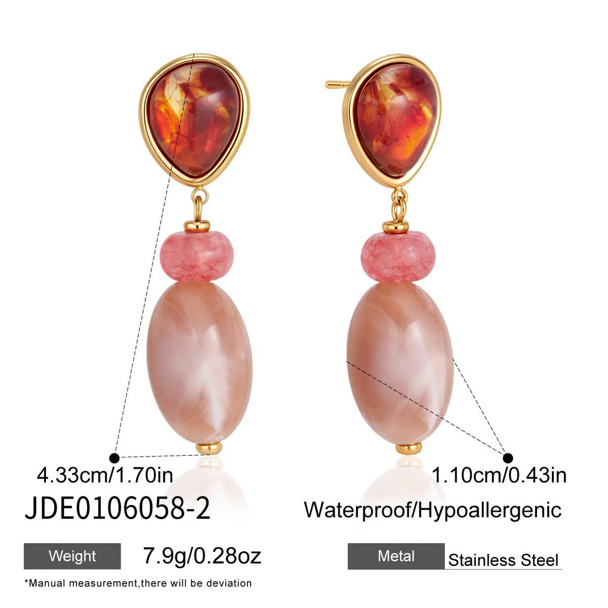 KIKA  Elegant Multicolor Resin Drop Earrings PVD  18K Gold Plated Stainless Steel 316L