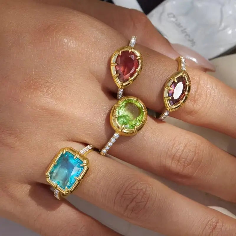 Kika Multicolor Geometric Zircon Rings For Women Minimalist 18K Gold PVD Plated Stainless Steel 315L