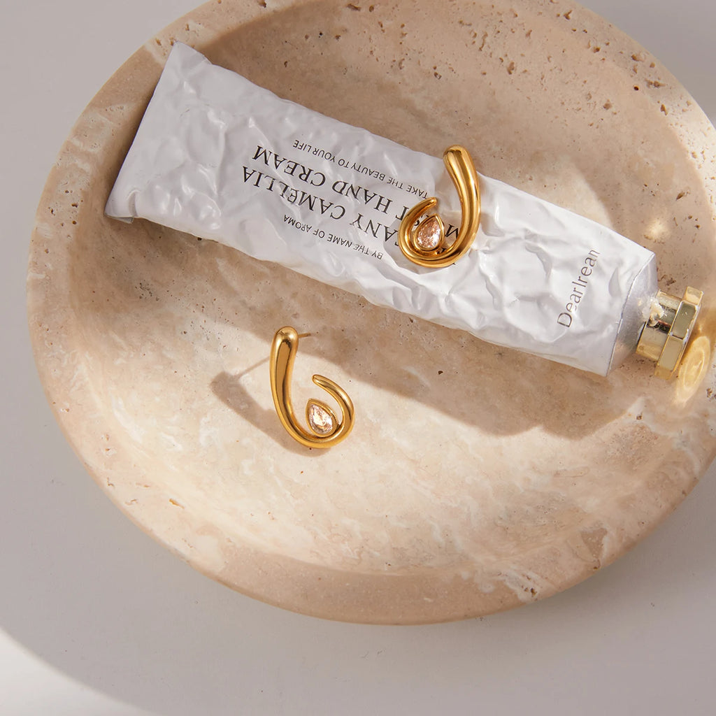 KIKA Classic Spiral Drop Earrings With White Zircon PVD Gold Plated Stainless Steel 316L Rings