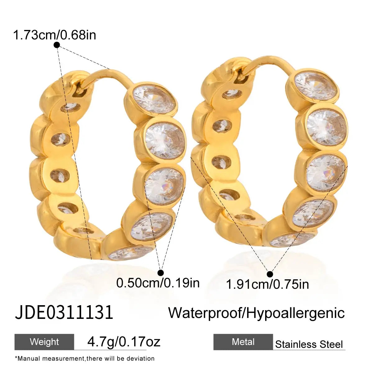 Kika Classic Zircon Geometric Clip Earrings Minimalist 18K Gold PVD Plated Stainless Steel 316L